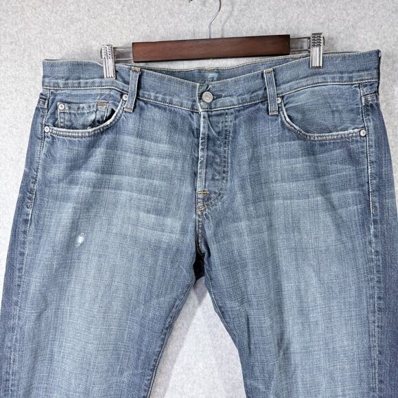 7 For All Mankind Jeans Mens 38(Fit 40x34) Standard Button Fly Straight Med Wash - Picture 3 of 13